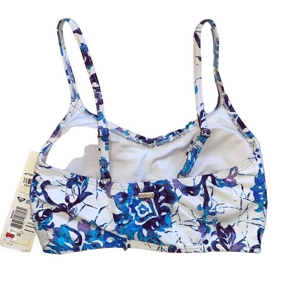 Roxy NWOT Bustier Swim Crop Top Preppy Seascape Blue/White Multi Y2K Surfer XS - Picture 2 of 8